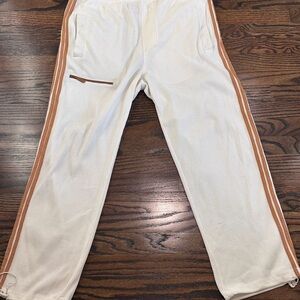 Bare Fox Men's Cream Knit Track Pants with Tan Side Stripes